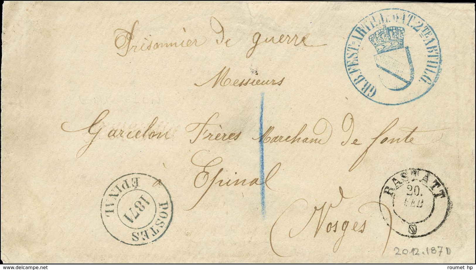 Lettre D'un Prisonnier De Guerre à Rastatt Pour Epinal. Au Recto, Cachet Provisoire POSTES / 1871 / EPINAL, Taxe 1 Au Cr - Oorlog 1870