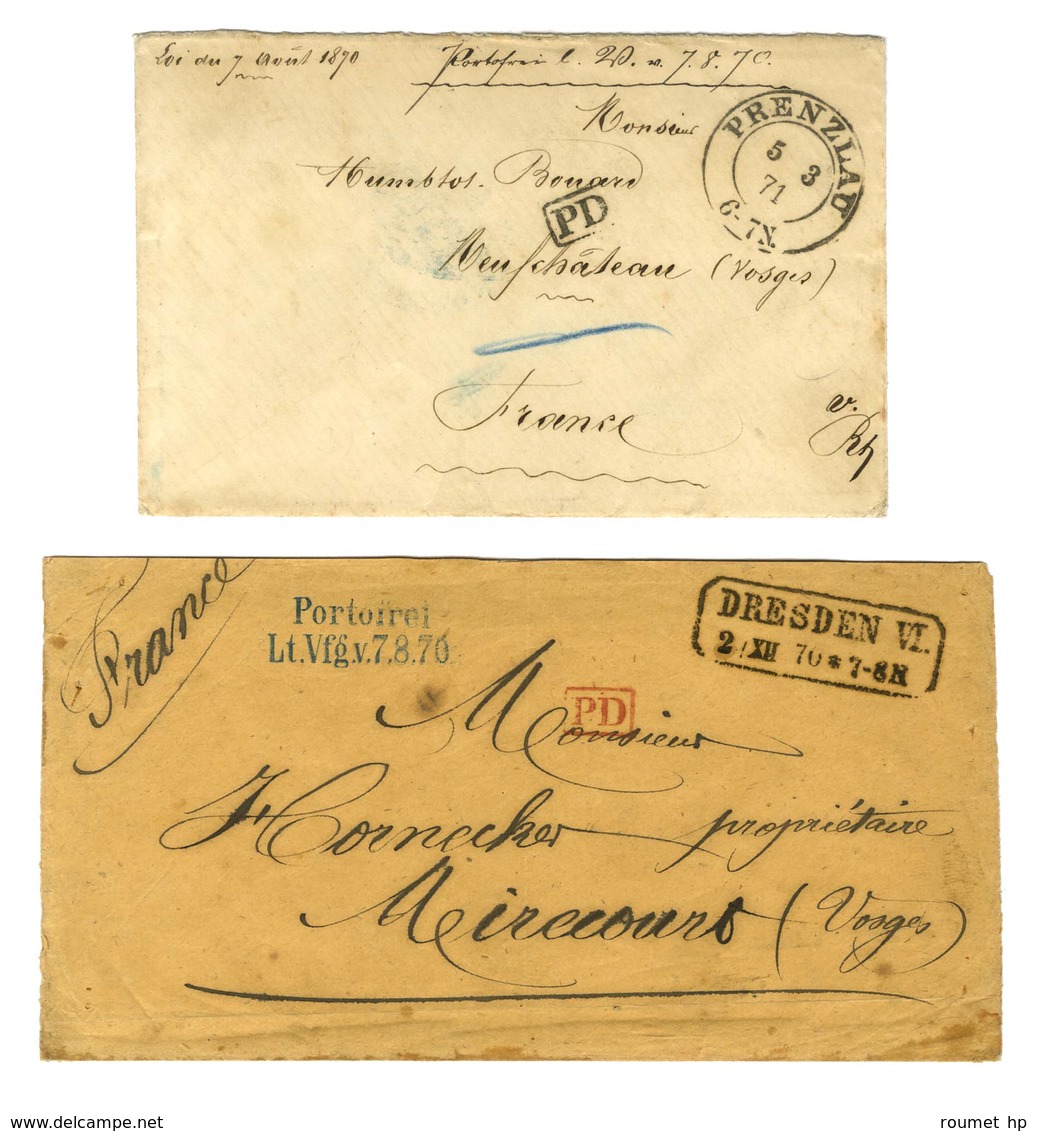 Lot De 2 Lettres De Prisonniers De Guerre Adressées Dans Les Vosges. - TB. - War 1870