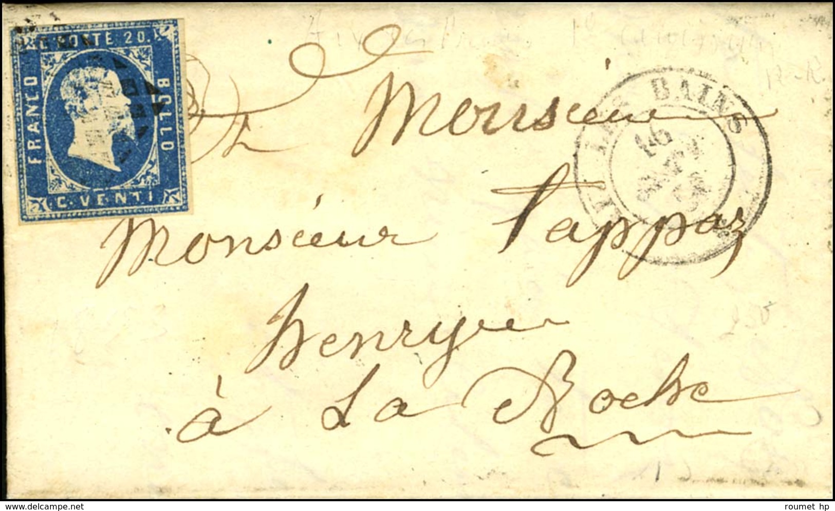 Grille / Sardaigne N° 2 (filet Effleuré) Càd AIX-LES-BAINS / * Sur Lettre Pour La Roche. 1853. - TB. - 1849-1876: Periodo Classico
