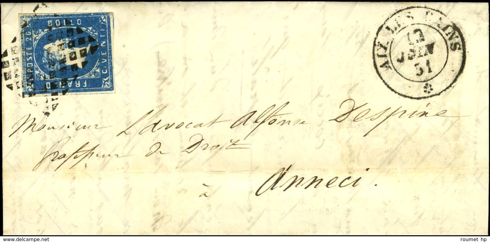 Grille / Sardaigne N° 2 Càd AIX-LES-BAINS / * Sur Lettre Pour Annecy. 1851. - TB. - 1849-1876: Periodo Classico
