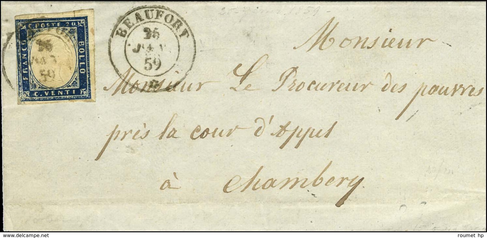 Càd BEAUFORT / * / Sardaigne N° 12 Sur Lettre Pour Chambéry. 1859. - TB. - 1849-1876: Klassieke Periode