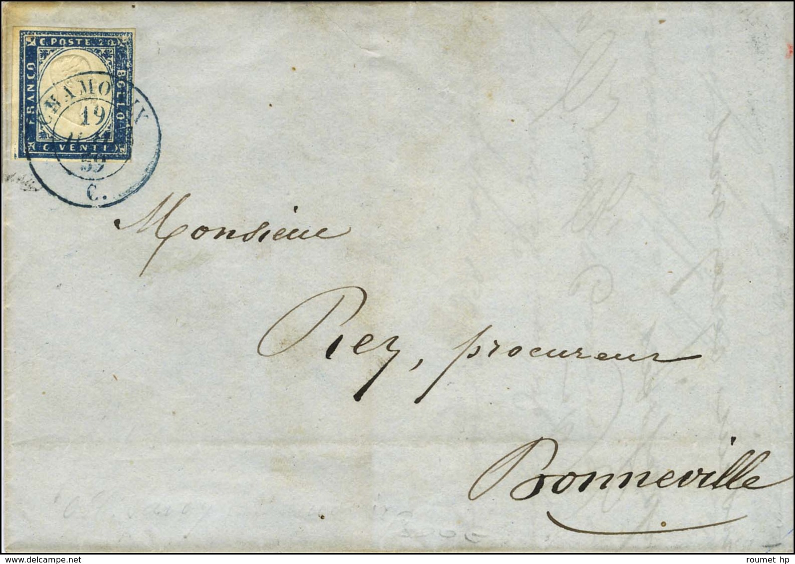 Càd Bleu CHAMONIX / C / Sardaigne N° 12 Sur Lettre Pour Bonneville. 1859. - TB / SUP. - R. - 1849-1876: Klassieke Periode