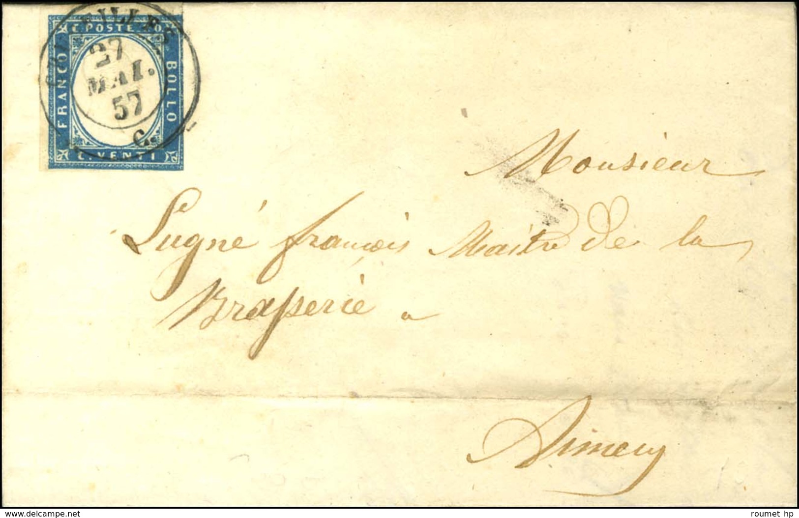 Càd CRUSEILLES / C / Sardaigne N° 12 (filet Effleuré) Sur Lettre Pour Annecy. 1857. - TB / SUP. - R. - 1849-1876: Klassieke Periode
