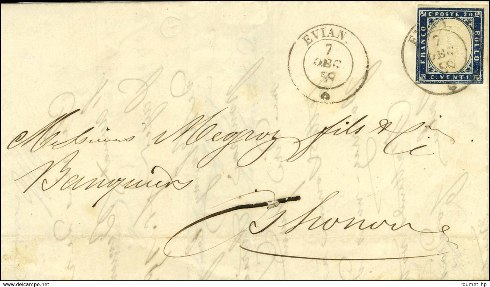 Càd EVIAN / * / Sardaigne N° 12 Sur Lettre Pour Thonon. 1859. - TB. - 1849-1876: Periodo Classico