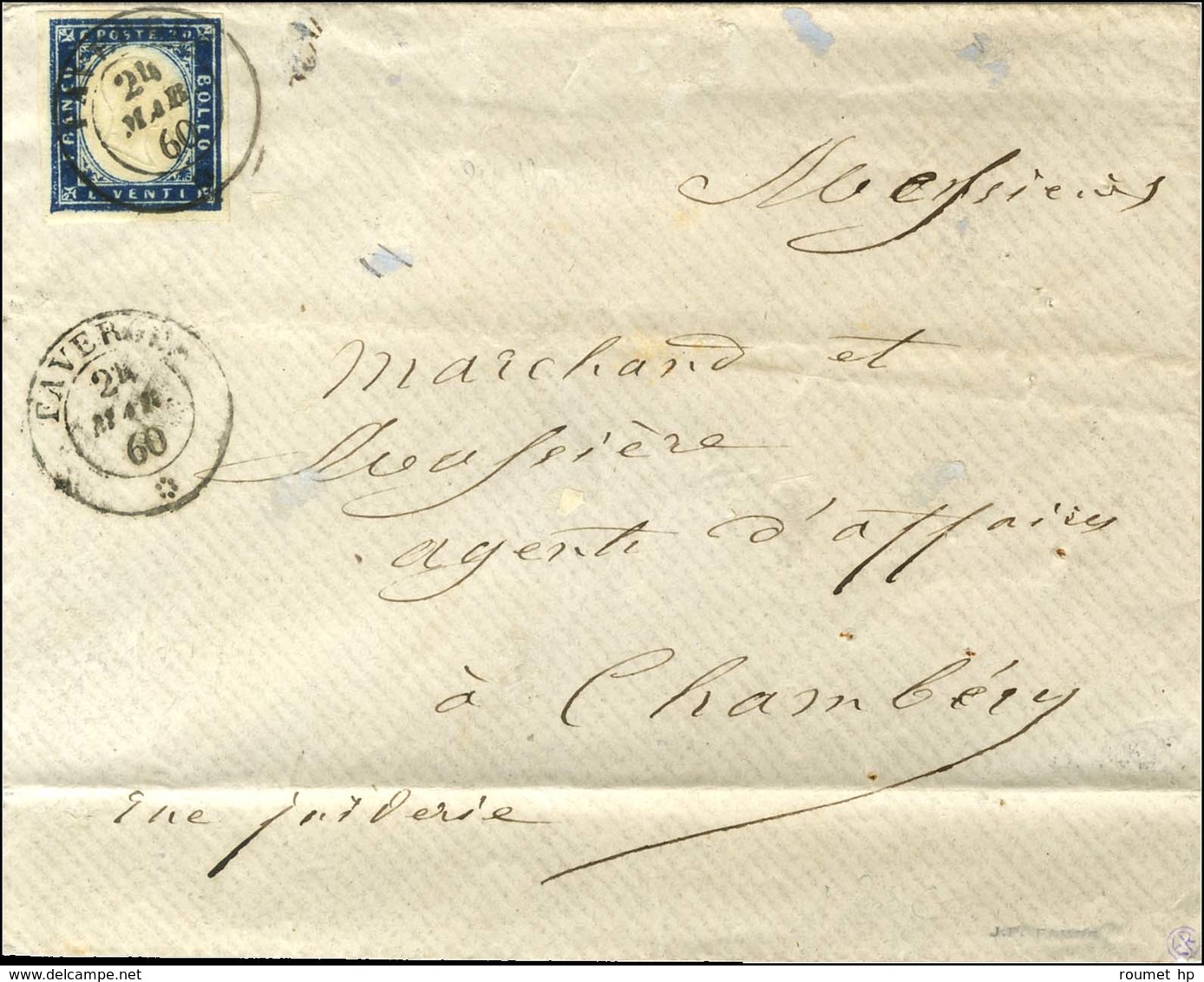 Càd FAVERGES / * / Sardaigne N° 12 Sur Lettre Pour Chambéry. 1860. - TB. - 1849-1876: Periodo Clásico