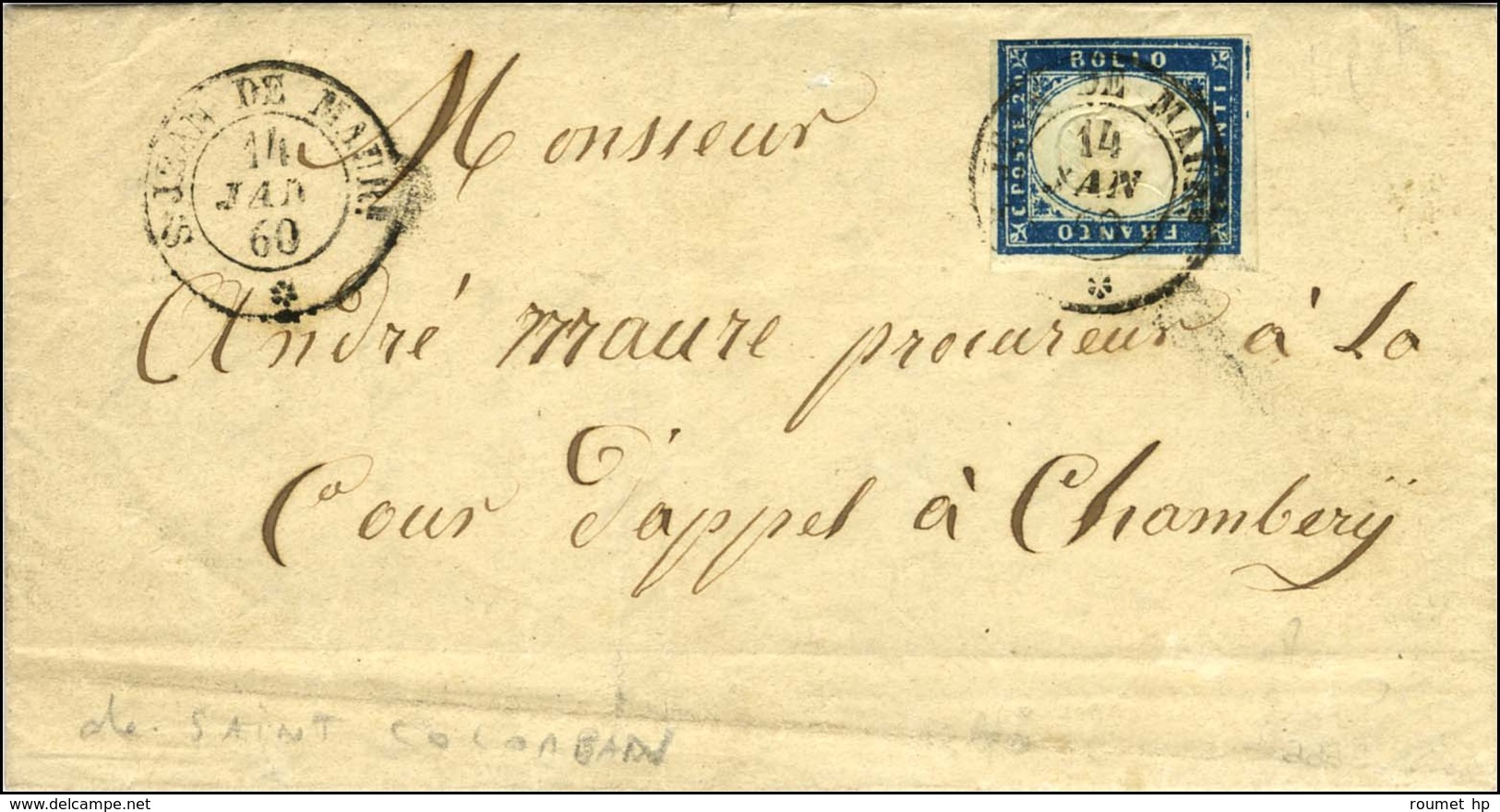 Càd ST JEAN DE MAURe / * / Sardaigne N° 12 Sur Lettre Pour Chambéry. 1860. - TB. - 1849-1876: Klassieke Periode