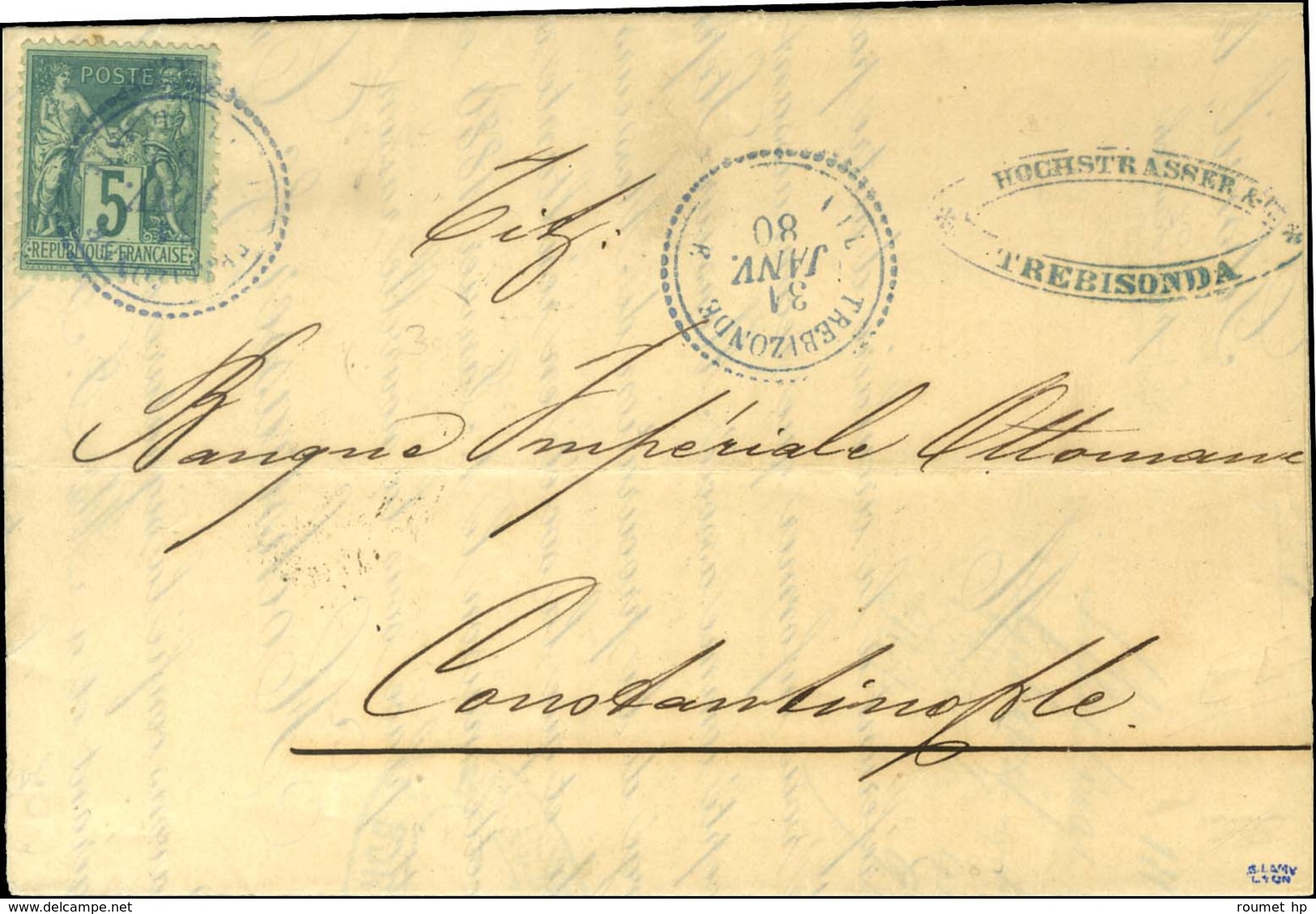 Càd Bleu TREBIZONDE / TURQUIE D'ASIE / N° 75 Sur Imprimé Complet De Trébizonde Pour Constantinople. 1880. - TB. - R. - Correo Marítimo