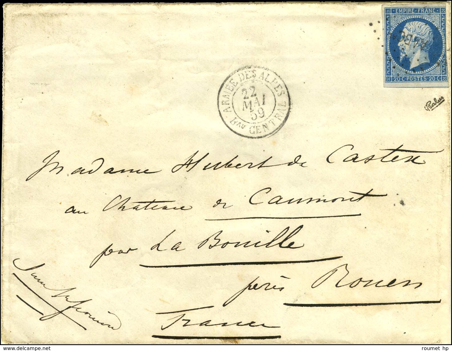 Losange AABCal / N° 14 Leg Def Càd ARMEE DES ALPES / Bau CENTRAL 22 MAI 59. - TB / SUP. - R. - Army Postmarks (before 1900)
