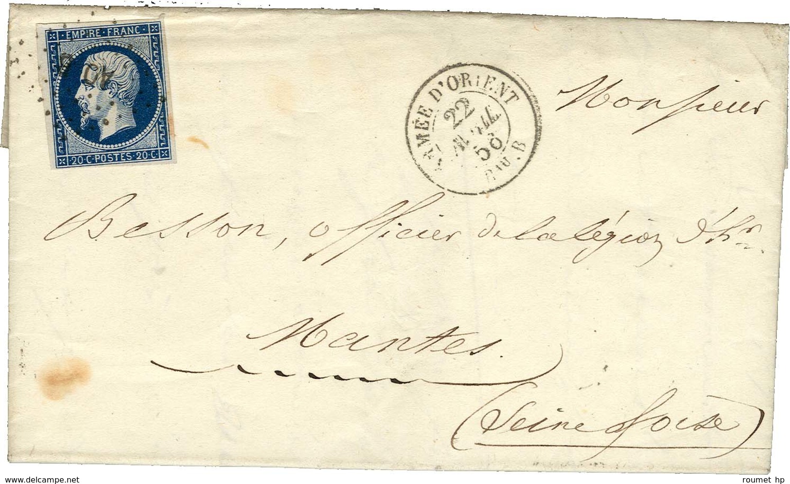 Losange AOB / N° 14 Càd ARMEE D'ORIENT / Bau B Sur Lettre Avec Texte Du Camp De Traktir Et Cachet Bleu ARMEE D'ORIENT /  - Army Postmarks (before 1900)