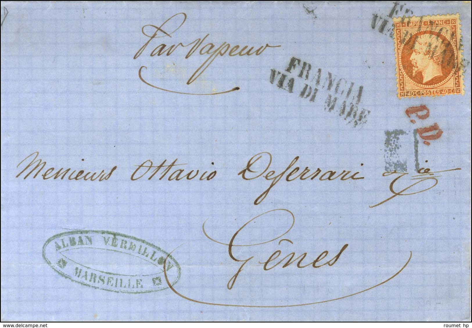 Griffe FRANCIA / VIA DI MARE / N° 23 Sur Lettre De Marseille Pour Gênes. 1864. - TB / SUP. - Maritieme Post