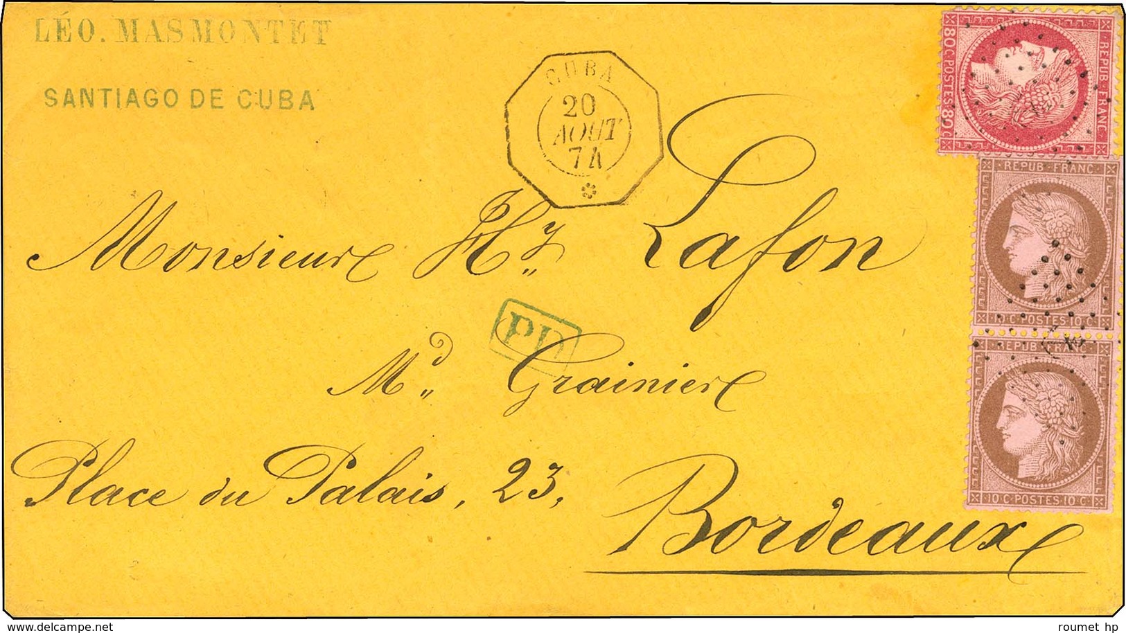 Ancre / N° 54 Paire Verticale + 57 (pd) Càd Octo CUBA * Sur Lettre Pour Bordeaux. 1874. - TB / SUP. - R. - Correo Marítimo