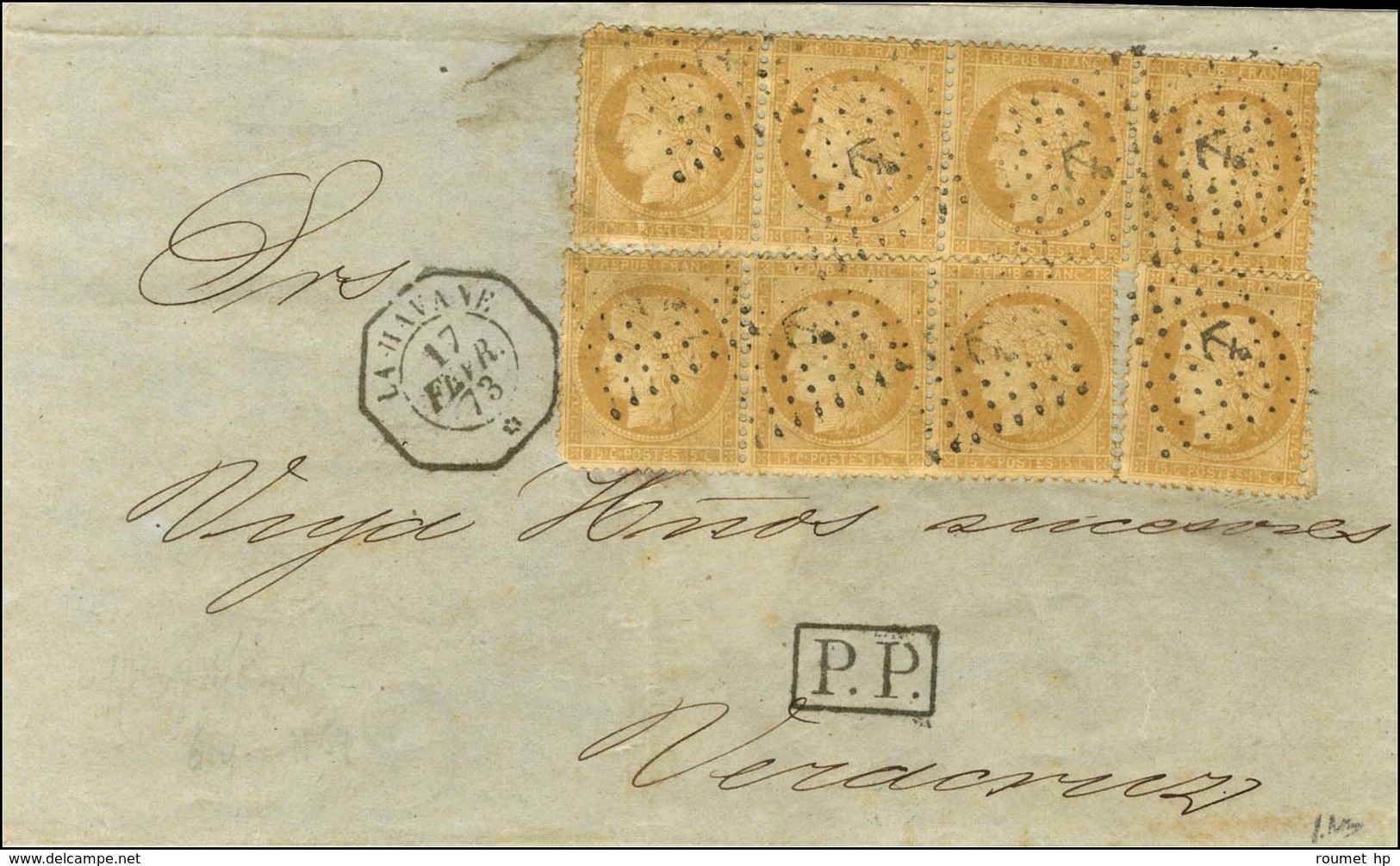 Ancre / N° 59 (8) (2 Ex Pd) Càd Octo LA HAVANE / * Sur Lettre 2 Ports Pour Vera Cruz. 1873. Exceptionnelle Combinaison.  - Correo Marítimo