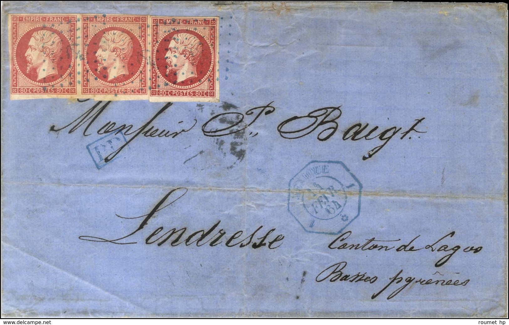 Ancre Bleue / N° 17 A Foncé 1 Paire + 1 Ex Càd Octo Bleu 1 MEXIQUE 1 / * Sur Lettre 3 Ports Pour Lendresse. 1864. - TB.  - Maritime Post