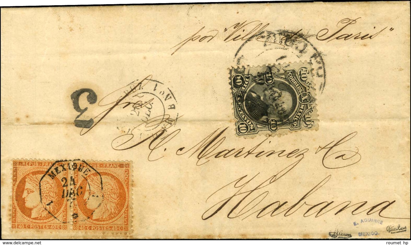 Càd FRANCO / VERA CRUZ / Mexique 10c (léger Pli) + Càd Octo 1 MEXIQUE 1 / * / N° 38 Paire Sur Lettre Avec Texte Daté De  - Posta Marittima