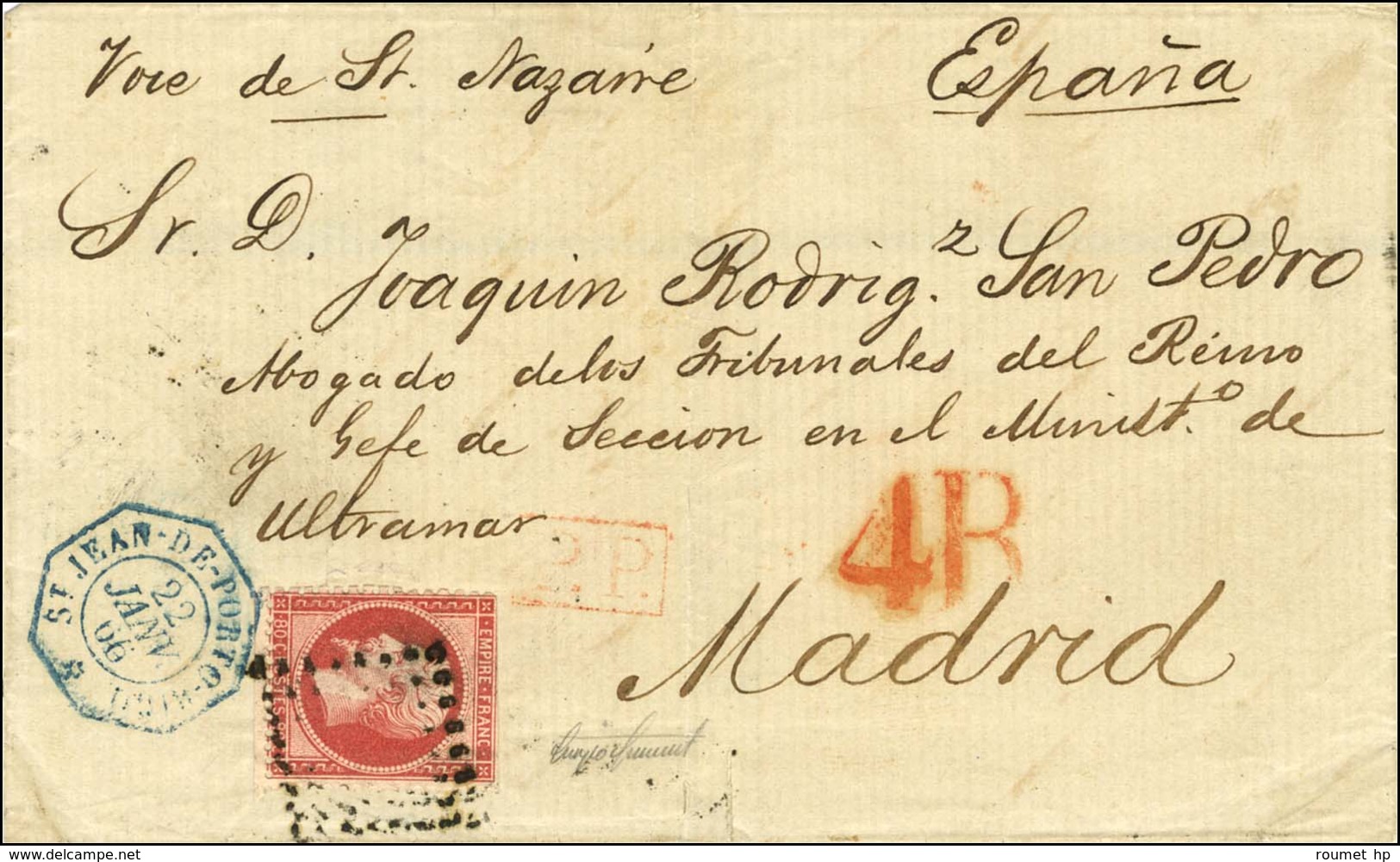 Ancre / N° 24 Càd Octo Bleu ST JEAN-DE-PORTO-RICO 22 JANV. 66 (1ère Date De L'agence) Sur Lettre Pour Madrid. Au Recto,  - Posta Marittima