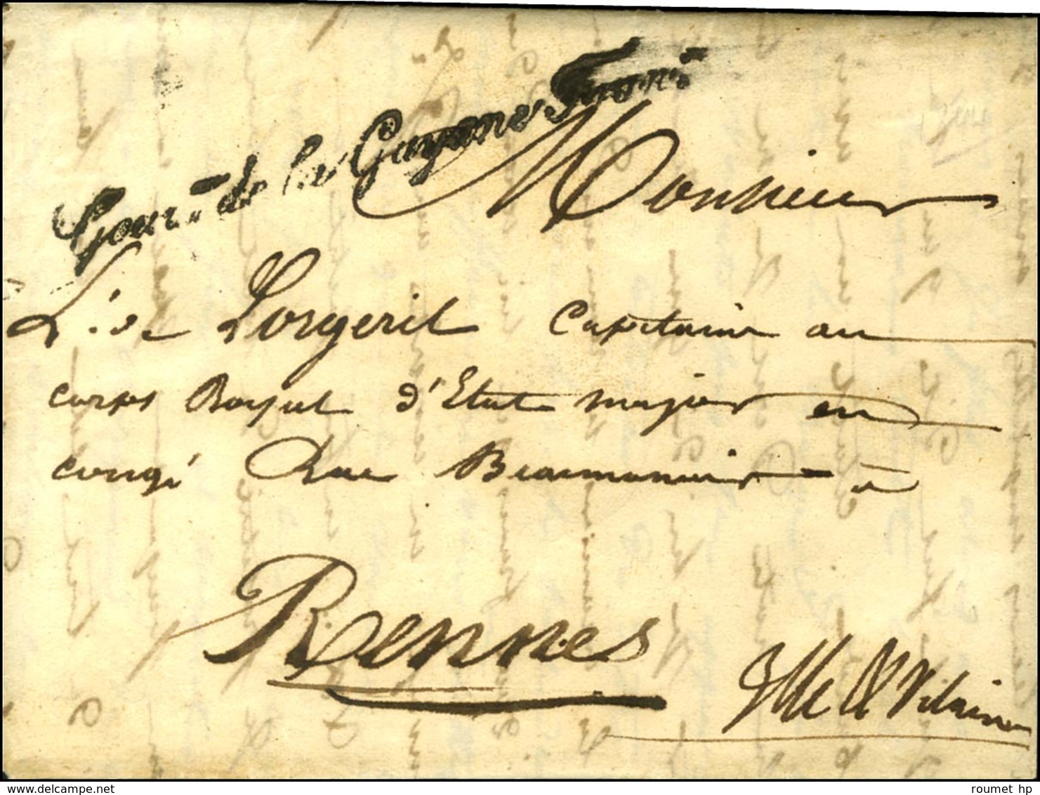 Lettre Avec Texte Daté De '' Cayenne Le 31 Mars 1844 '' Adressée En Franchise à Rennes, Au Recto Très Rare Marque De Fra - Maritime Post