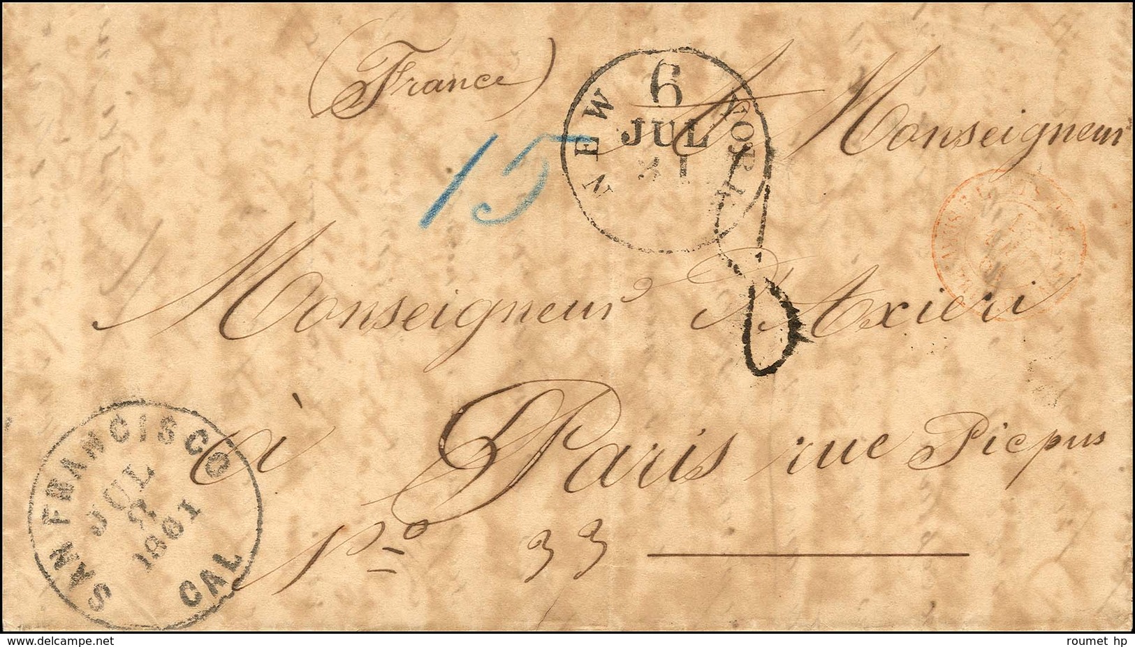 Lettre Avec Texte Daté De '' Papara, Le 11 Mai 1861 '' Pour Paris. Càd SAN FRANCISCO 8 Juillet Et Càd NEW YORK 31 Juille - Poste Maritime