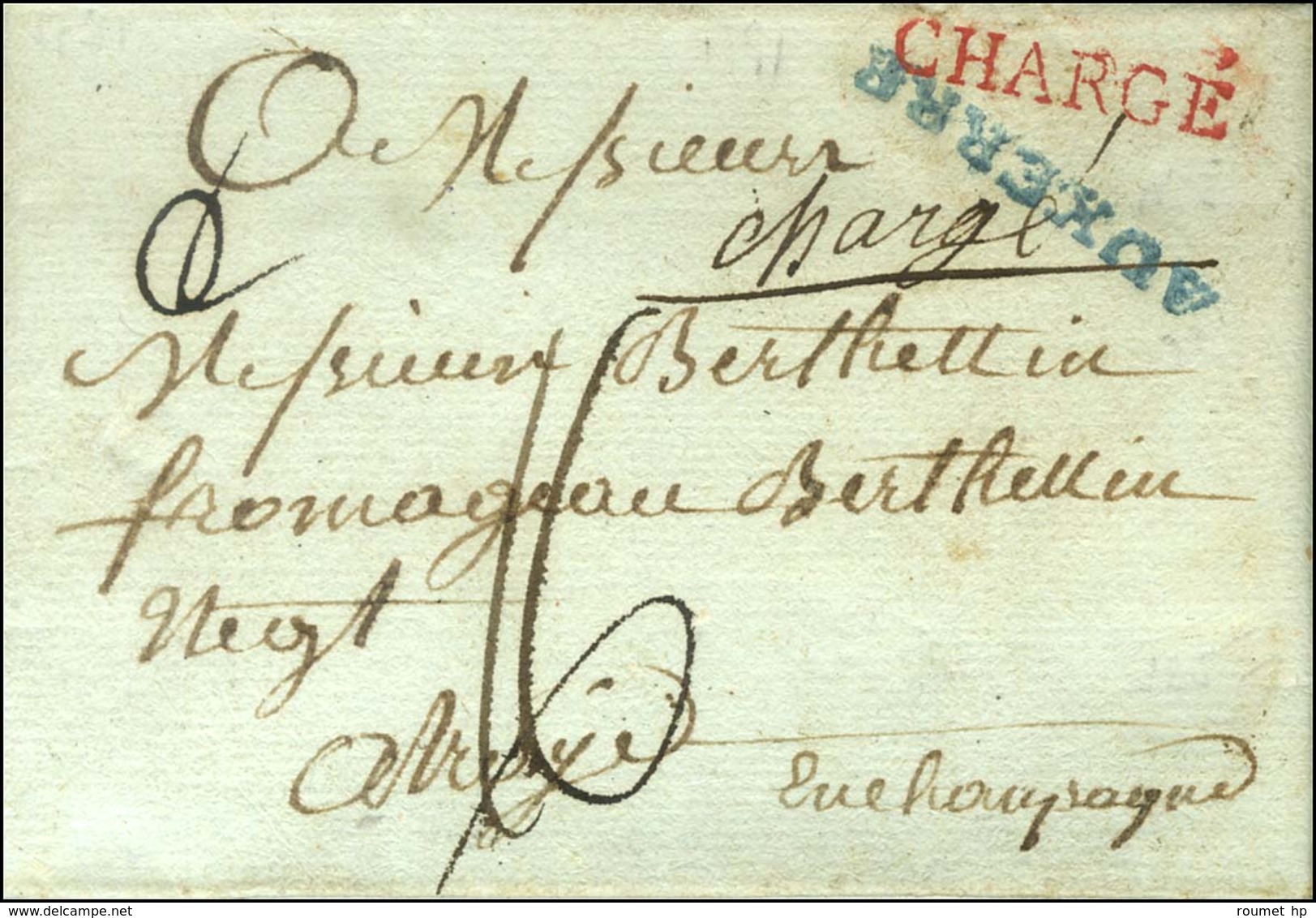 AUXERRE Bleu (L N° 8) + Griffe CHARGE Rouge Sur Lettre Avec Texte Daté 1791. - TB / SUP. - Altri & Non Classificati