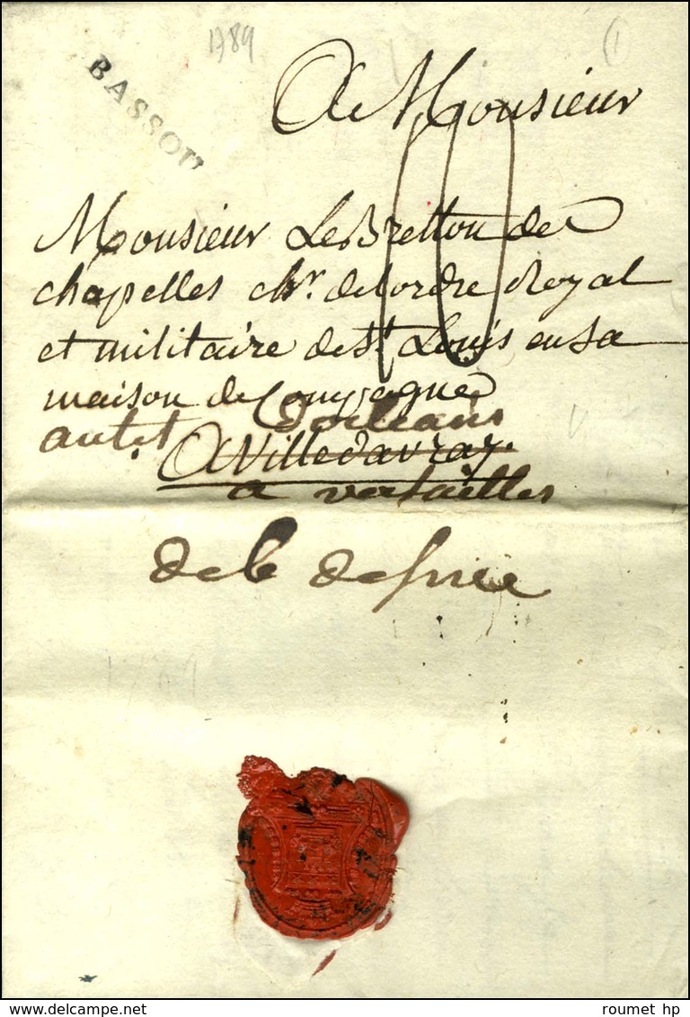 BASSOU (L N° 1) Sur Lettre Avec Texte Daté Pour Ville D'Avray. Au Verso, Déboursé Manuscrit. 1789. - SUP. - R. - Sonstige & Ohne Zuordnung