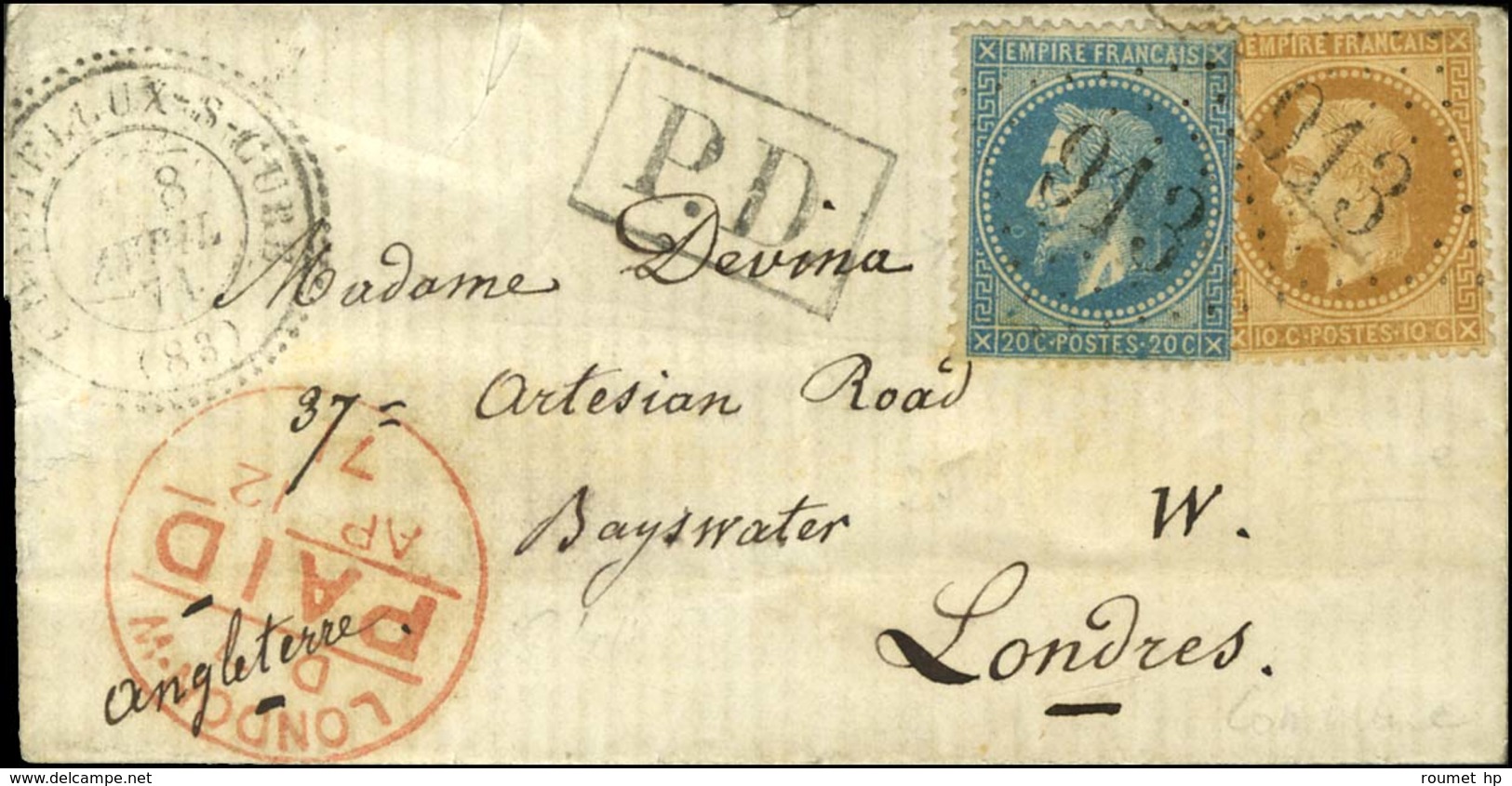 Lettre Avec Texte Daté De Paris Le 7 Avril 1871 Acheminée Par Passeur Jusqu'au Bureau De Chastellux Pour Londres. GC 913 - Sonstige & Ohne Zuordnung