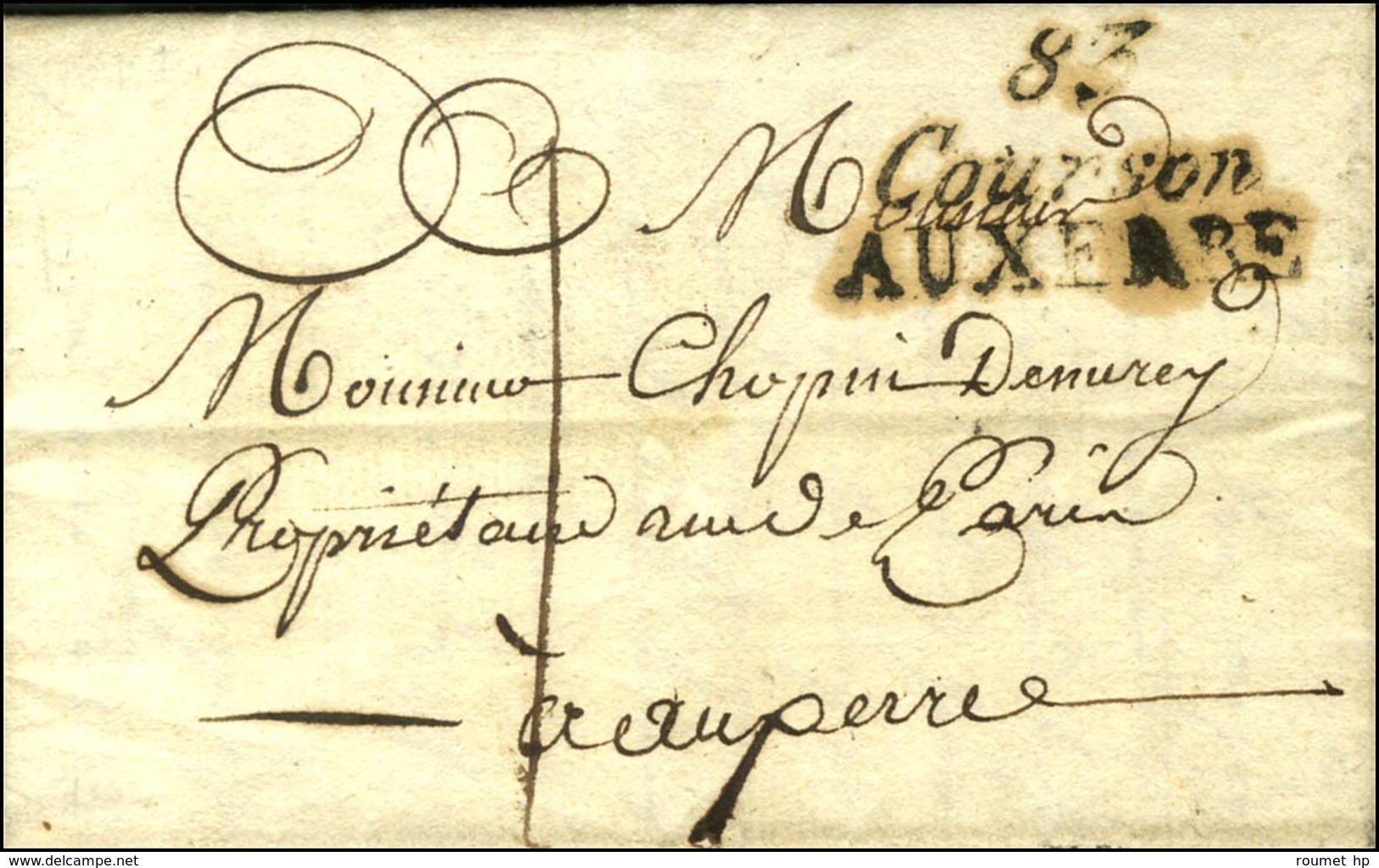 Cursive 83 / Courson / AUXERRE Taxe 1 Sur Lettre Avec Texte Adressée Localement. 1818. - TB / SUP. - Sonstige & Ohne Zuordnung