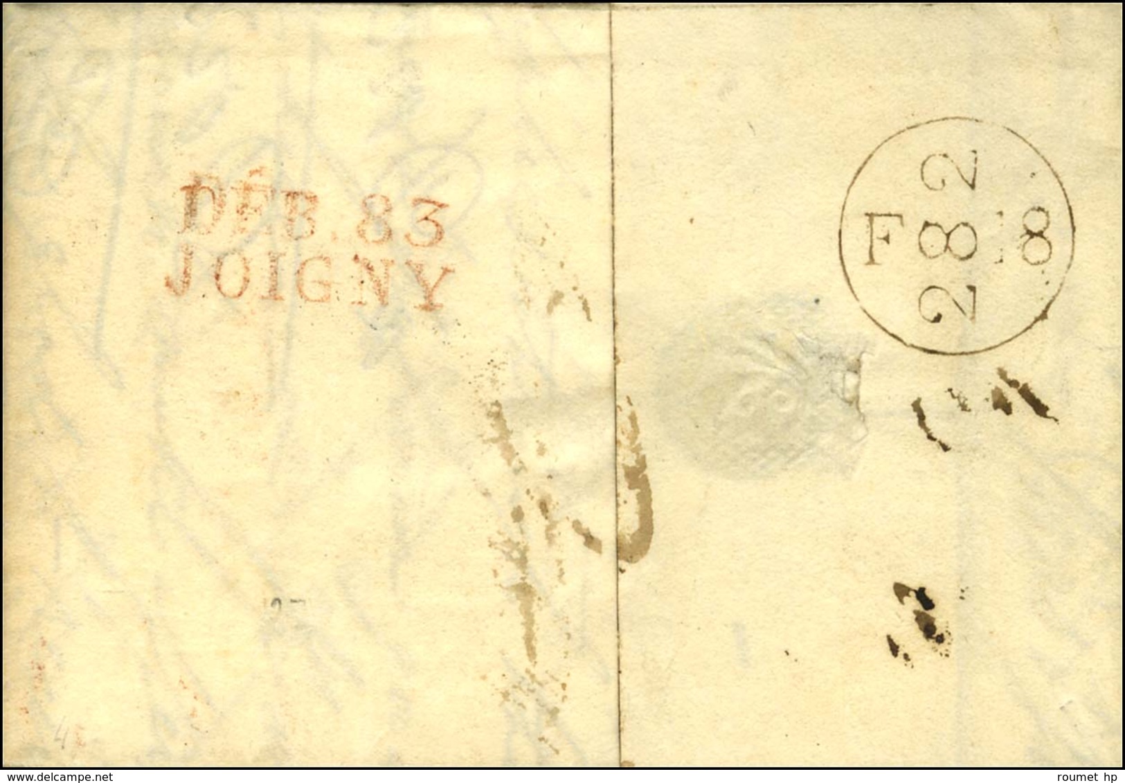 DÉB.83 / JOIGNY Rouge Sur Lettre Avec Texte Daté De Dorchester. 1818. - SUP. - R. - Altri & Non Classificati