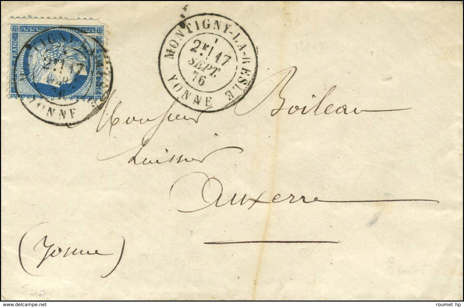 Càd T 18 MONTIGNY-LA-RESLE / YONNE / N° 60 (pd) Sur Lettre Pour Auxerre. 1876. - SUP. - RR. - Other & Unclassified