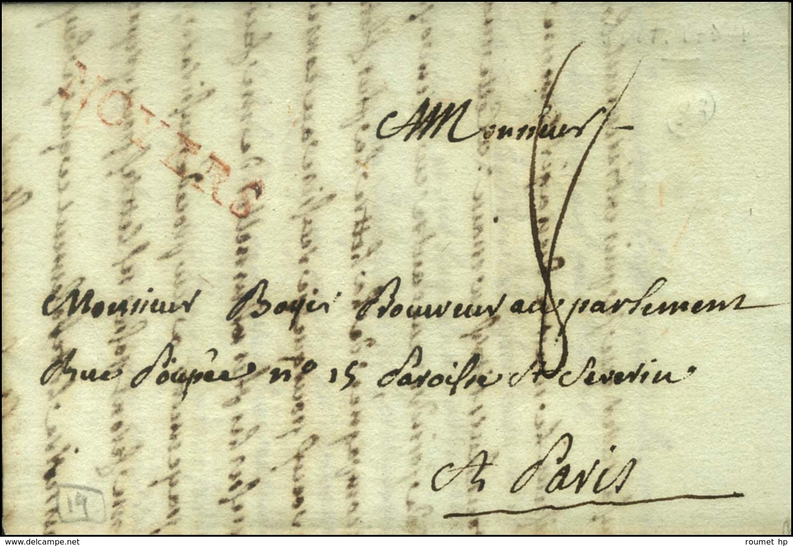 NOYERS Rouge (L N° 2 - 30 Mm) Sur Lettre Avec Texte Daté 1784. - SUP. - R. - Sonstige & Ohne Zuordnung