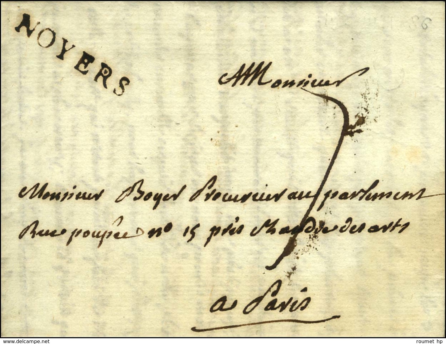 NOYERS (L N° 2A - 30 Mm) Sur Lettre Avec Texte Daté 1786. - SUP. - R. - Sonstige & Ohne Zuordnung