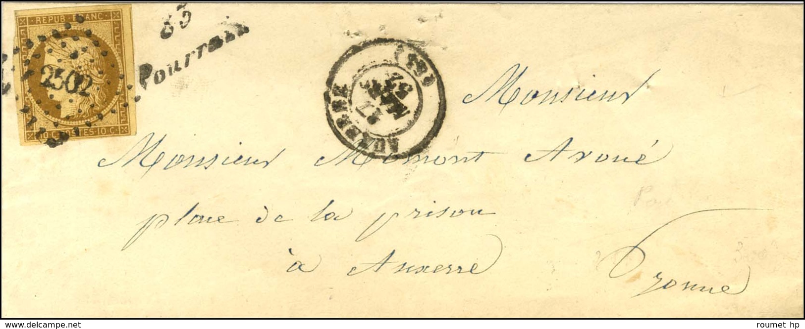 PC 2502 / N° 1 Belles Marges Càd T 15 AUXERRE (83) Cursive 83 / Pourrain Sur Lettre Locale. 1852. - TB / SUP. - R. - Other & Unclassified