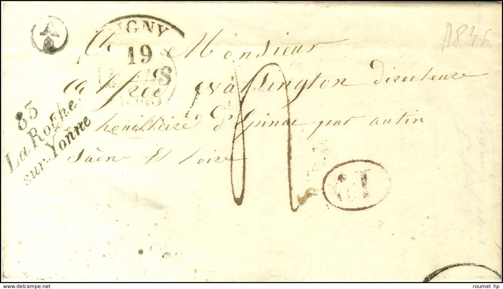 Cursive 83 / La Roche / Sur-Yonne Càd T 13 JOIGNY (83) B Rur Sup A/2 Sur Lettre Avec Texte Daté De Migennes. 1846. - SUP - Andere & Zonder Classificatie