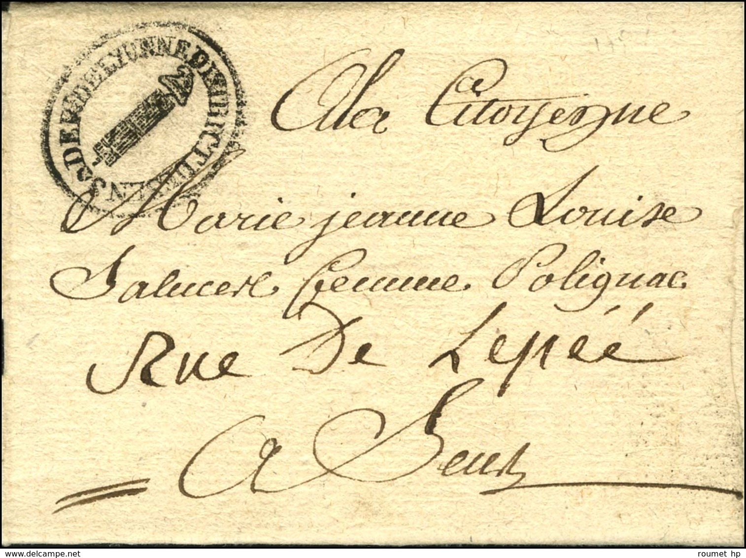 Cachet Révolutionnaire DISTRICT DE SENS / DEP DE L'YONNE Au Recto D'une Lettre Avec Texte Daté 1794 Adressée Localement. - Sonstige & Ohne Zuordnung