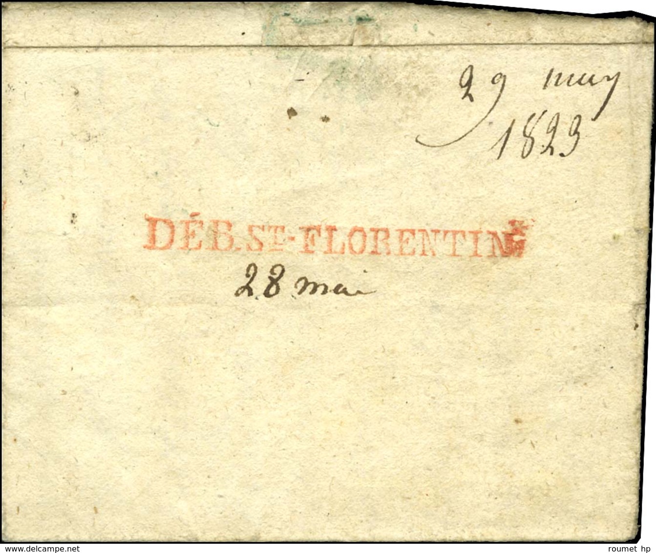 DÉB.St-FLORENTIN Rouge Sur Lettre De Joigny Pour Florentin Réexpédiée à Vatan. 1823. - SUP. - R. - Andere & Zonder Classificatie