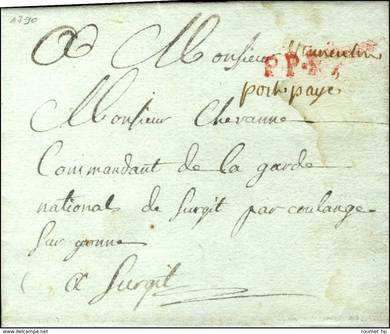 Lettre Avec Texte Daté De Vermenton 1790, Au Recto '' Port Payé '' (L N° 3). - TB. - Sonstige & Ohne Zuordnung