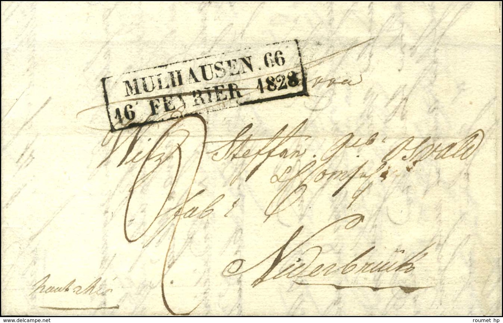 Cachet D'essai Encadré De Février 28 : MULHAUSEN 66 / 16 FEVRIER 1828 (Cote : 1400). - SUP. - RR. - 1801-1848: Voorlopers XIX