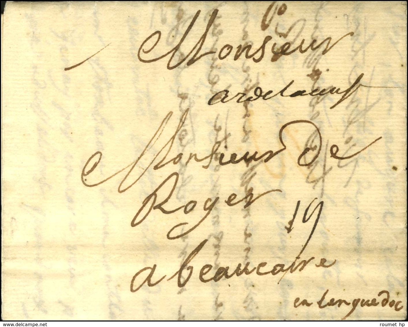 '' Ar De La Meuse '' (armée De La Meuse) Sur Lettre Avec Texte Daté Au Camp De Juillez Le 7 Août 1742 Pour Beaucaire. -  - Legerstempels (voor 1900)