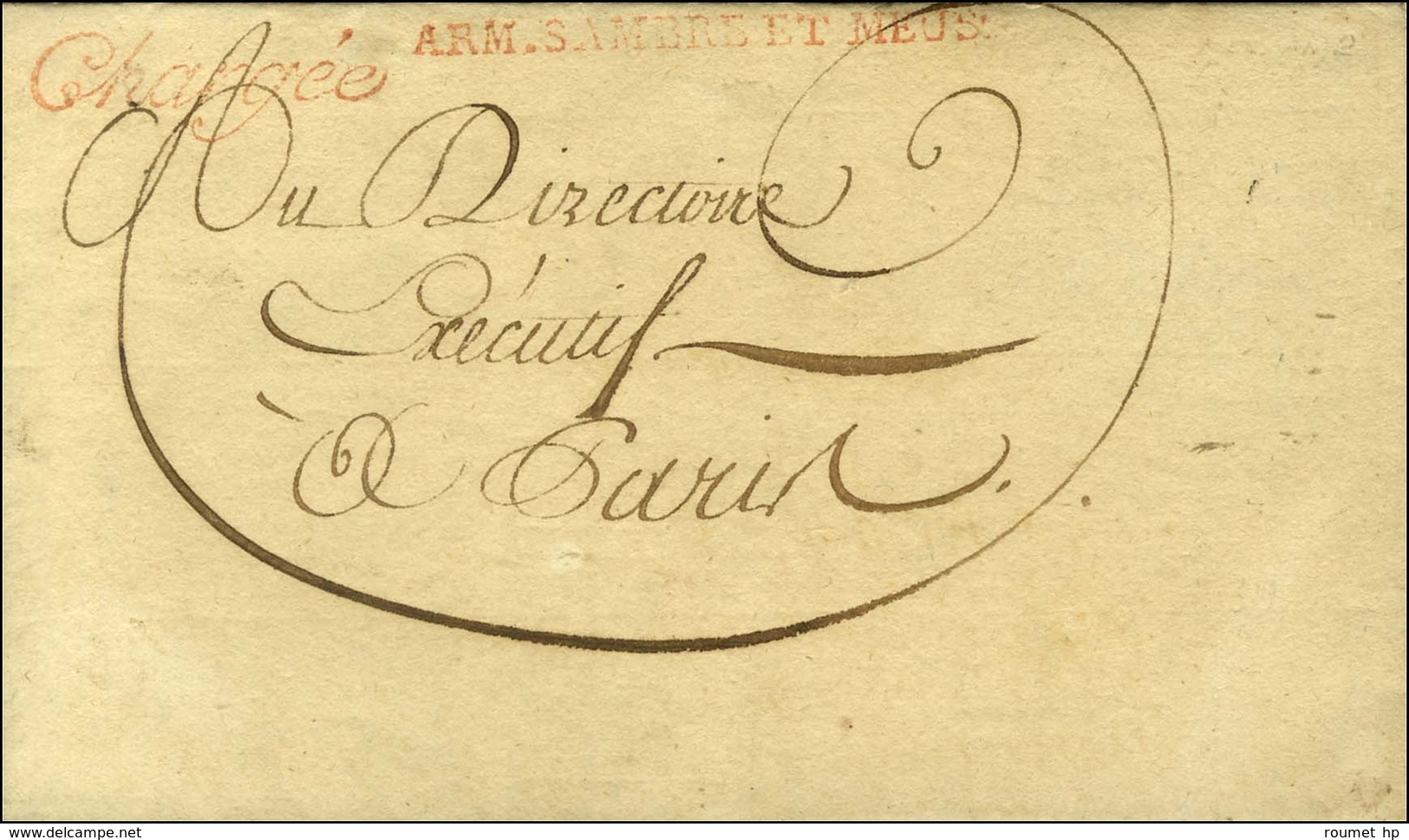 ARM. SAMBRE ET MEUSE Rouge + Griffe De Fabrication Locale Chargée Rouge Sur LAS Jourdan Pour Le Directoire Exécutif à Pa - Legerstempels (voor 1900)