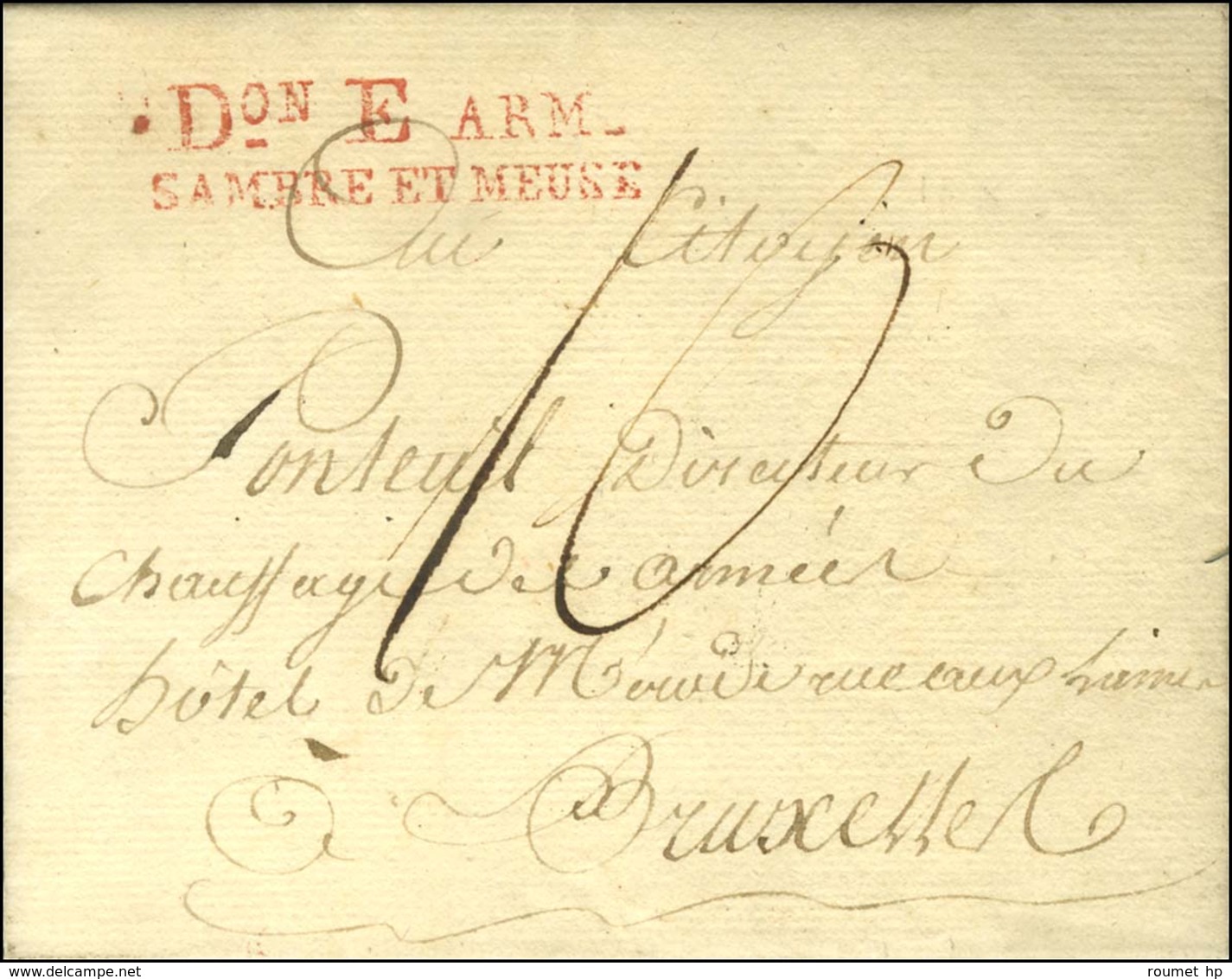 Don E ARM / SAMBRE ET MEUSE Rouge Sur Lettre Avec Texte Daté D'Aix La Chapelle Le 25 Vendémiaire An 4 Pour Bruxelles. -  - Legerstempels (voor 1900)