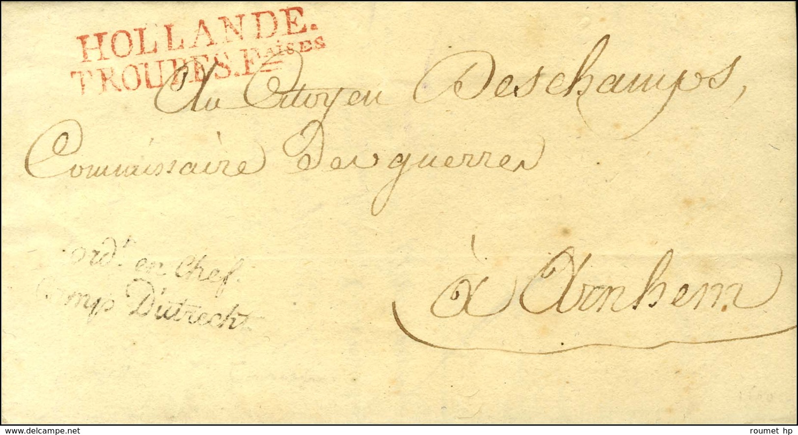 HOLLANDE / TROUPES Faises Sur Lettre Avec Texte Non Daté D'Utrecht Adressée En Franchise à Arnhem. Au Recto, Franchise O - Army Postmarks (before 1900)