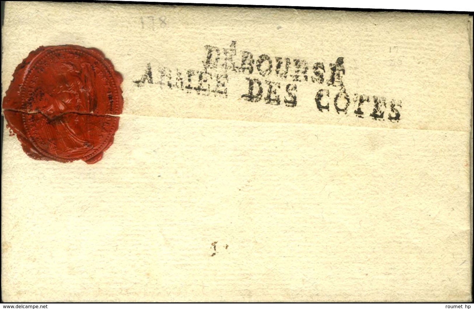 38 / DOLE Rouge Sur Lettre Avec Texte Daté De Dôle Le 26 Germinal An 2 Pour Rennes. Au Verso, DEBOURSE / ARMEE DES COTES - Legerstempels (voor 1900)