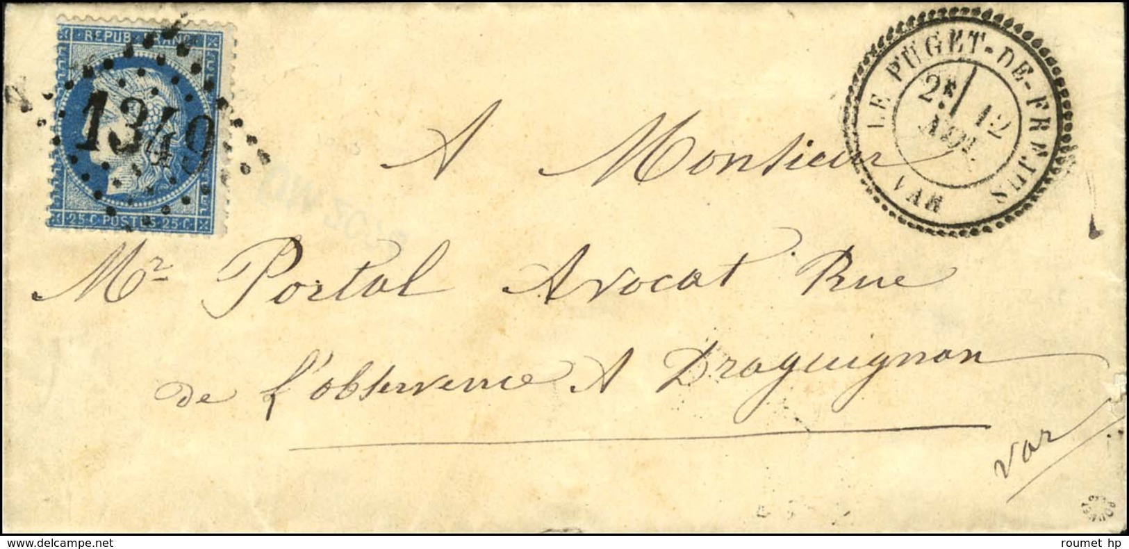 GC 1349 / N° 60 Càd T 25 LE PUGET-DE-FREJUS / VAR Sur Lettre Pour Draguignan. 1875. - SUP. - RR. - ....-1700: Precursores