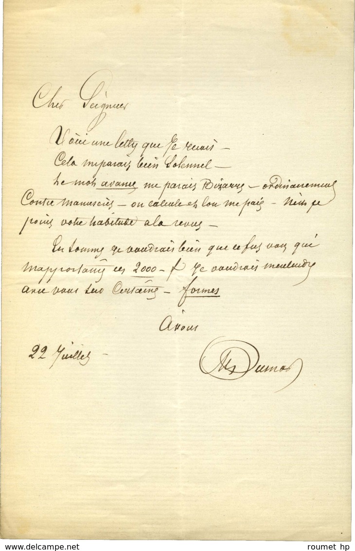 DUMAS Alexandre Père (1802-1870), écrivain Et Homme De Théâtre. - Sonstige & Ohne Zuordnung