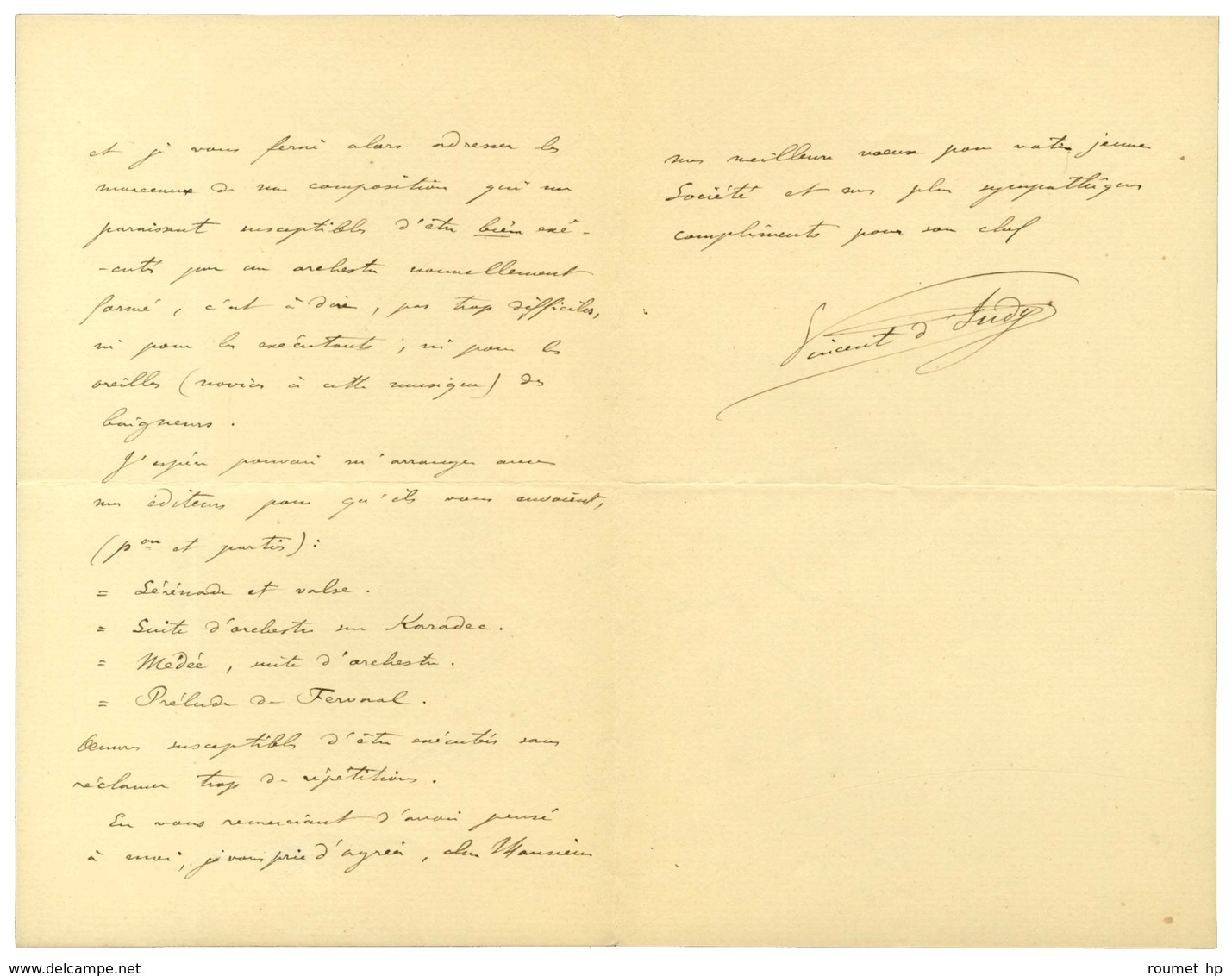 INDY Vincent D' (1851-1931), Compositeur. - Sonstige & Ohne Zuordnung