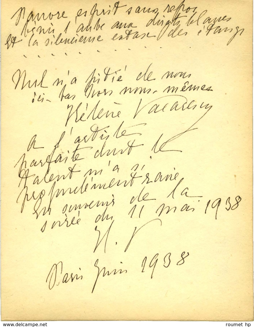 VACARESCO Hélène (1866-1947), Femme De Lettres Roumaine D'expression Française. - Sonstige & Ohne Zuordnung