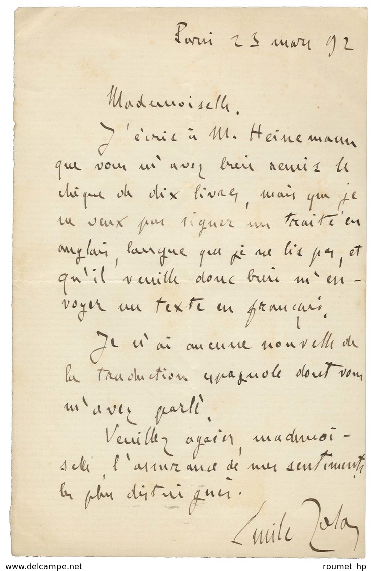 ZOLA Émile (1840-1902), écrivain. - Andere & Zonder Classificatie
