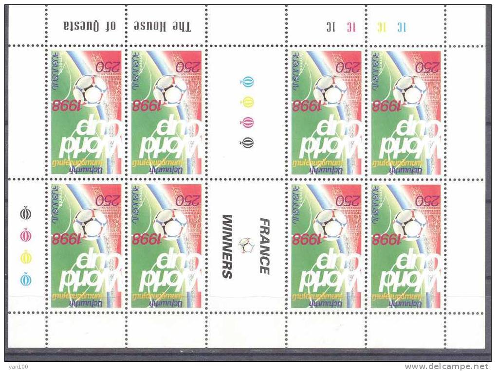 1998. Armenia, World Soccer Cup 1998, Sheetlet Of 8v + 2 Labels, Mint/** - Armenien