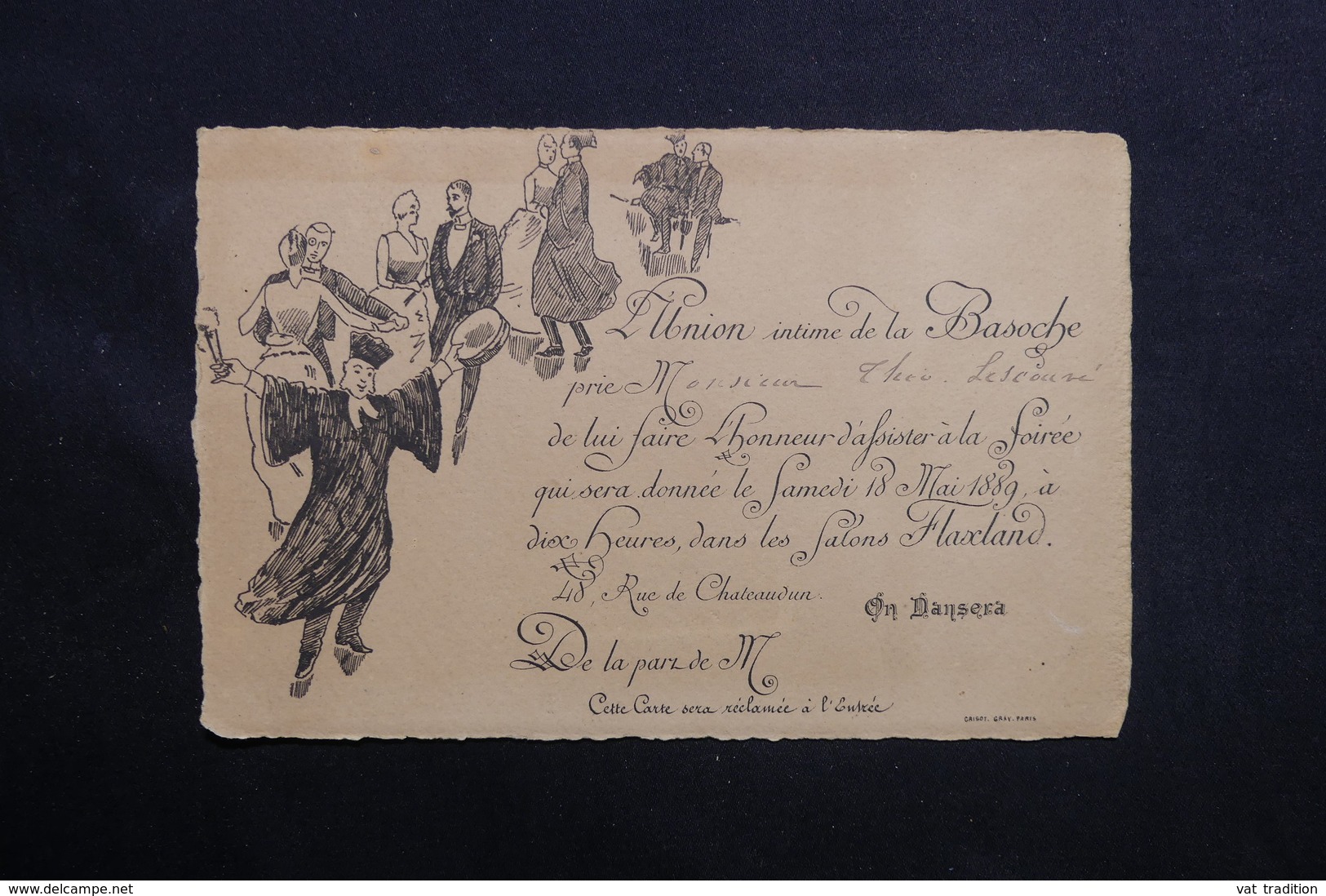 FRANCE - Carte D'invitation De L 'Union Intime De La Bazoche à Une Soirée En 1889 - L 31213 - Autres & Non Classés