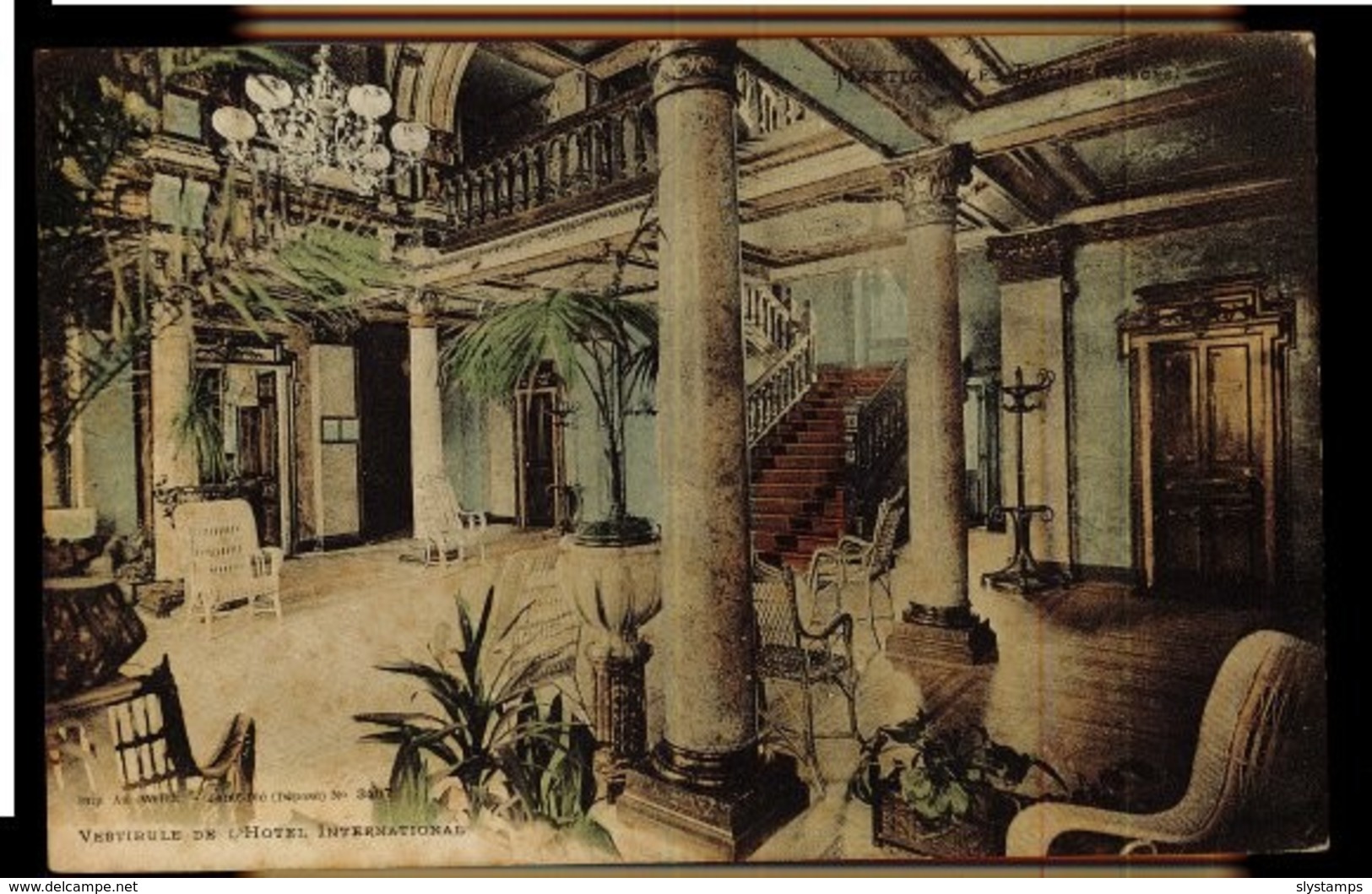 CPA 88 MARTIGNY LES BAINS VESTIBULE DE L'HOTEL INTERNATIONAL COLORISEE 1911 IMP AD WEICK ST DIE DEPOSE N°3407 - Autres & Non Classés