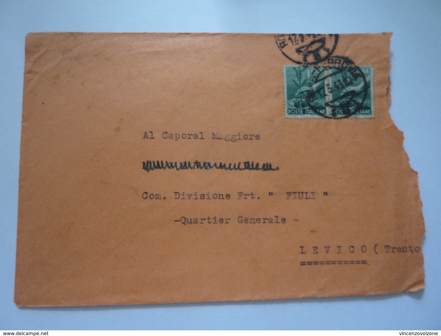 Busta Viaggiata "Caporal Maggiore Com. Divisione FRULI Quartier Generale" 1946 - Storia Postale