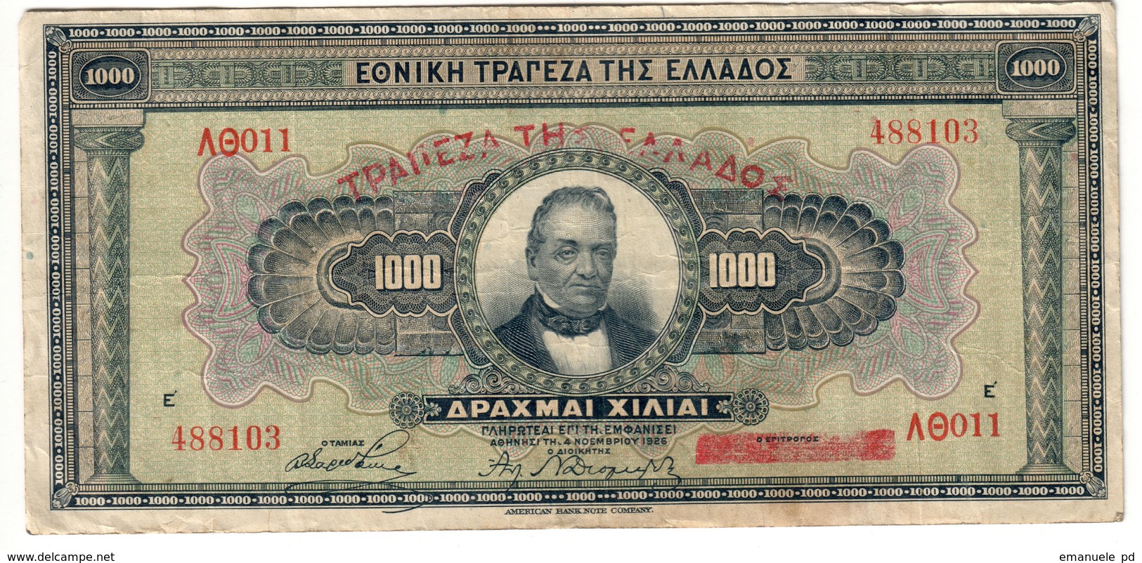 Greece 1000 Drachmai 1926 - Greece
